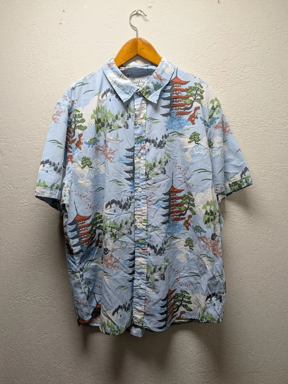 Firefly Lootwear Japanese Dinosaur Short Sleeve Button Down Shirt-Men's Size 2XL